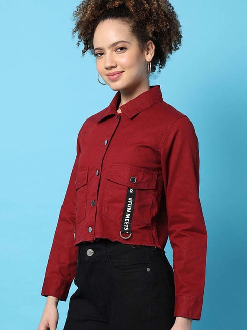COLLUSION off the shoulder denim jacket in red - part of a set | ASOS