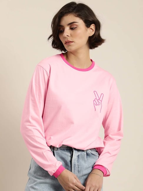 Buy Dillinger Light Pink Cotton T-Shirt for Women Online @ Tata CLiQ