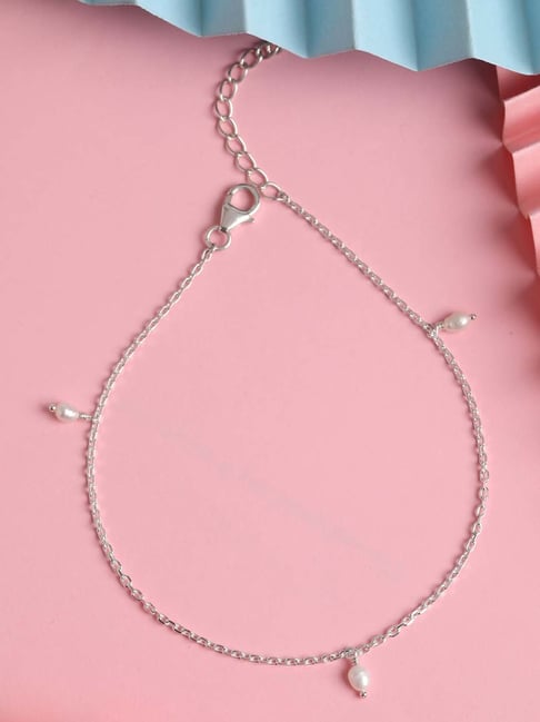 Clara 92.5 Sterling Silver Dainty Pearl Anklet for Women