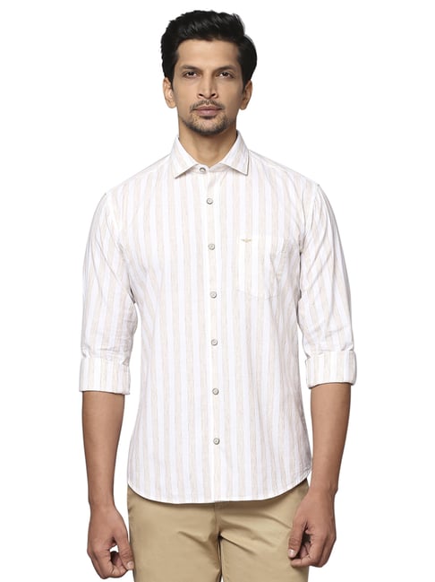 Park Avenue White  Slim Fit Striped Shirt