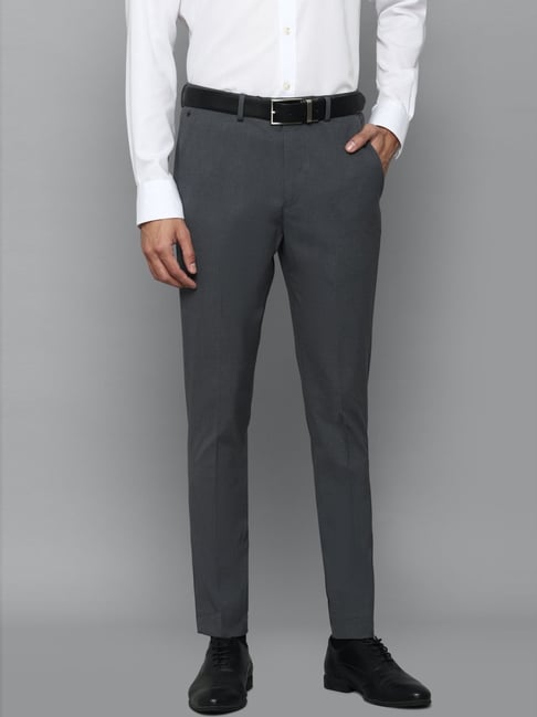 Men Charcoal Grey Slim Fit Checked Formal Trousers  ManQ