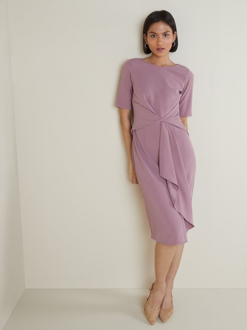 Wardrobe by Westside Mauve Knot-Detailed Dress Price in India