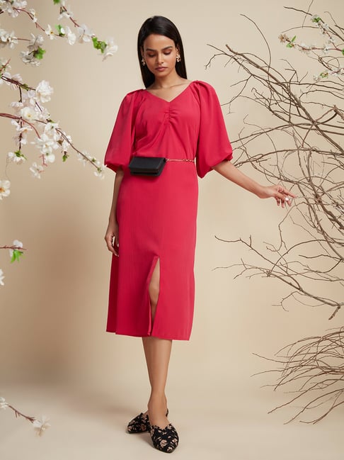Wardrobe by Westside Dark Pink Self-Textured Quint Dress Price in India