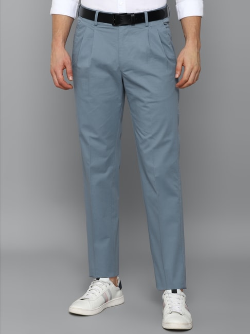 Buy Men Navy Slim Fit Solid Casual Trousers Online - 814319 | Allen Solly