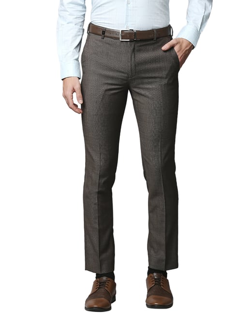 Park Avenue Brown  Super Slim Fit Self Pattern Trousers