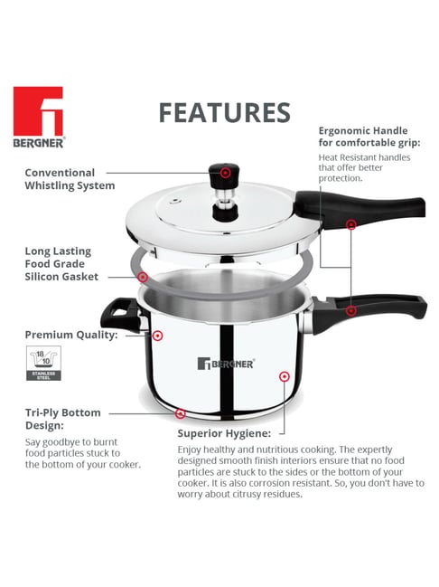 Buy Bergner Pura Silver Stainless Steel Pressure Cooker with Outer