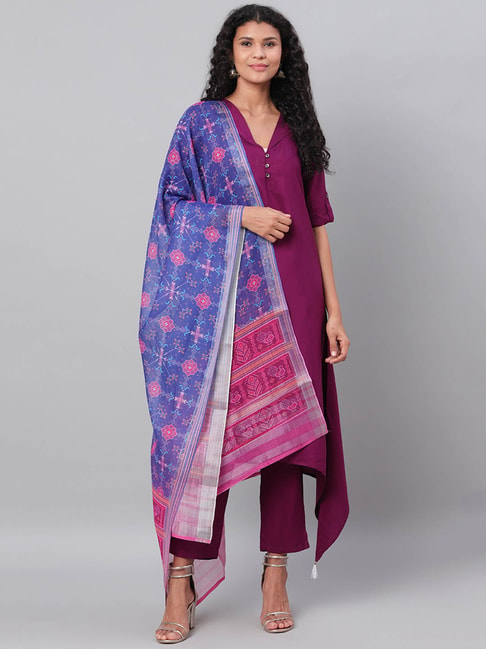 Myshka Purple Kurta Pant Set With Dupatta Price in India