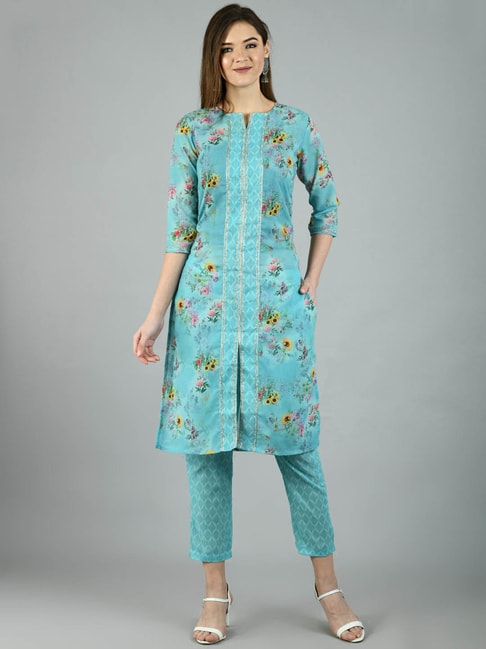 Myshka Sea Green Printed Kurta Pant Set Price in India