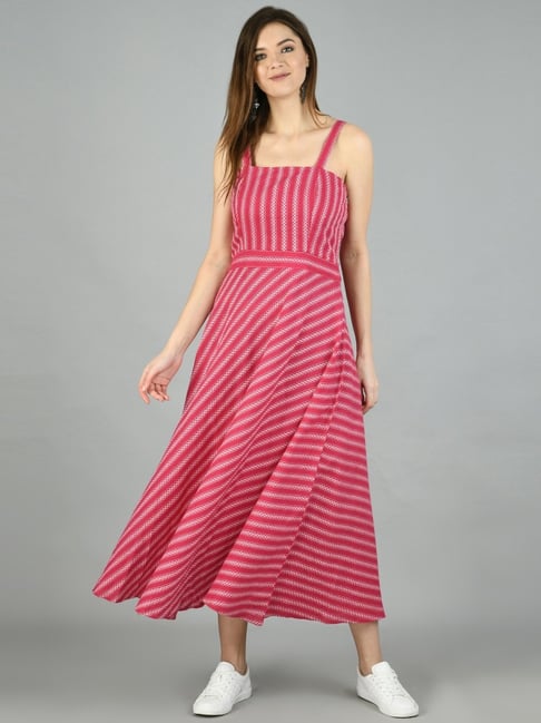 Myshka Pink Pure Cotton Printed Maxi Dress Price in India