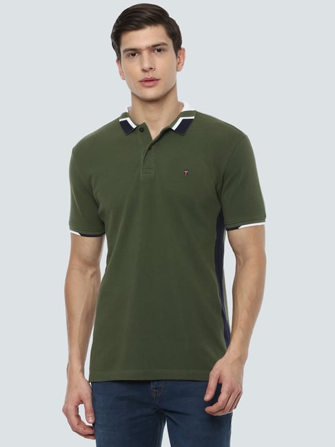 Buy LOUIS PHILIPPE Dark Green Mens Solid Polo T-Shirt