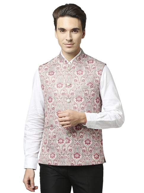 Buy Ethnix By Raymond Ethnix by Raymond Men Beige Solid Woven Nehru Jacket  at Redfynd