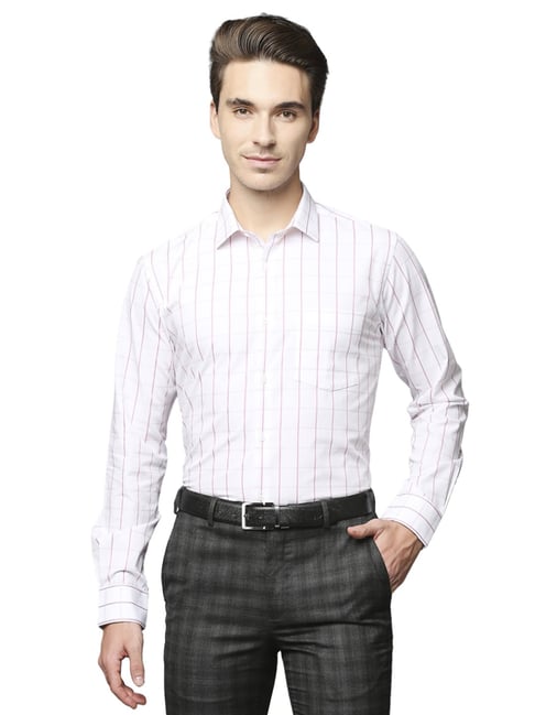 Park Avenue White Cotton Slim Fit Checks Shirt