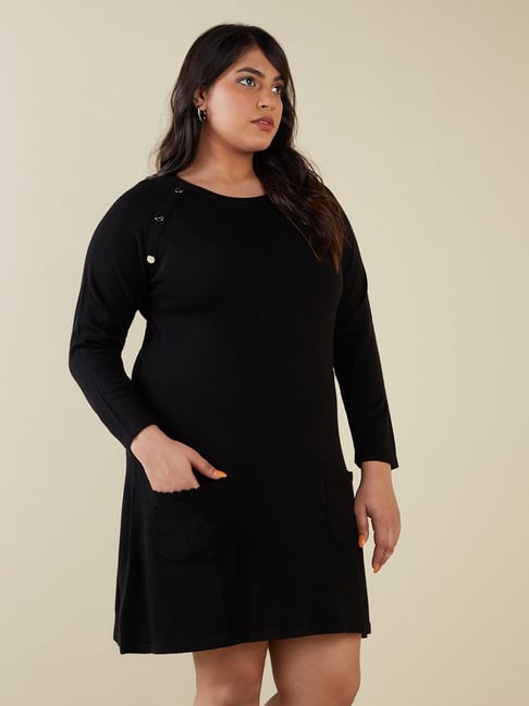 Gia Curves by Westside Black Button Detail Dress Price in India