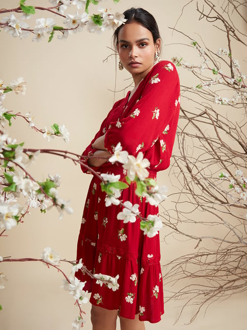 LOV by Westside Red Floral-Printed Adelyn Dress Price in India