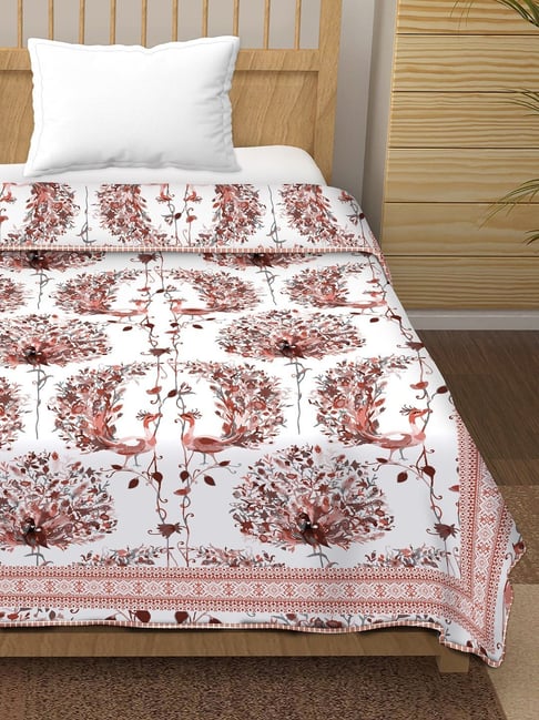 BELLA CASA Canva Printed White 180 TC Cotton Single Reversible AC Dohar