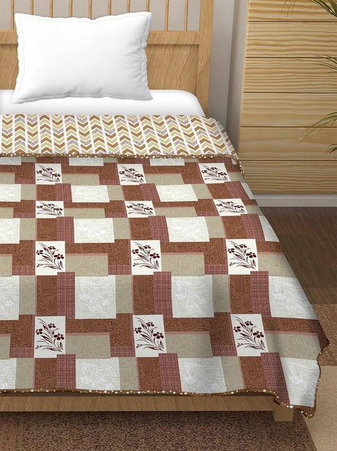 BELLA CASA Plum Printed Multicolor 180 TC Cotton Single Reversible AC Dohar