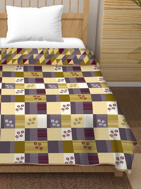 BELLA CASA Plum Printed Multicolor 180 TC Cotton Single Reversible AC Dohar