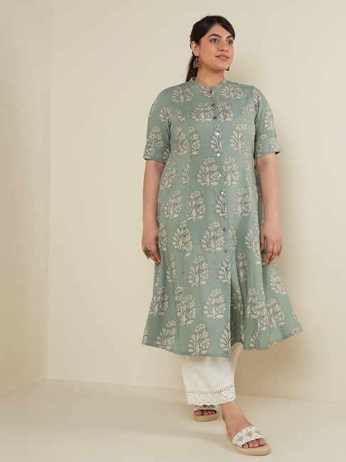 Diza Curves by Westside Light Teal Floral-Printed Kurta Price in India