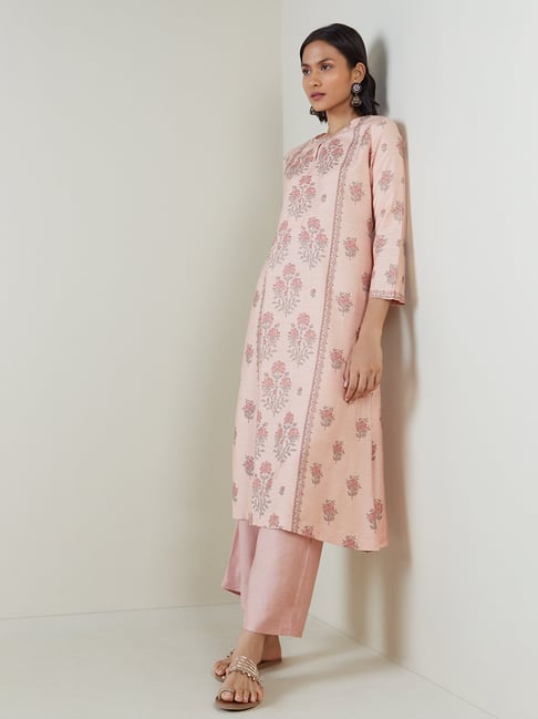 Zuba by Westside Peach Floral-Printed A-Line Kurta Price in India