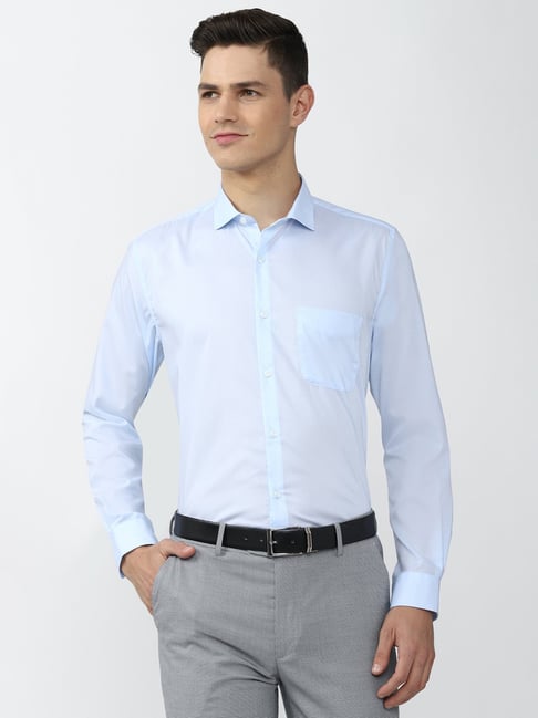 Peter England Light Blue Regular Fit Cotton Shirt