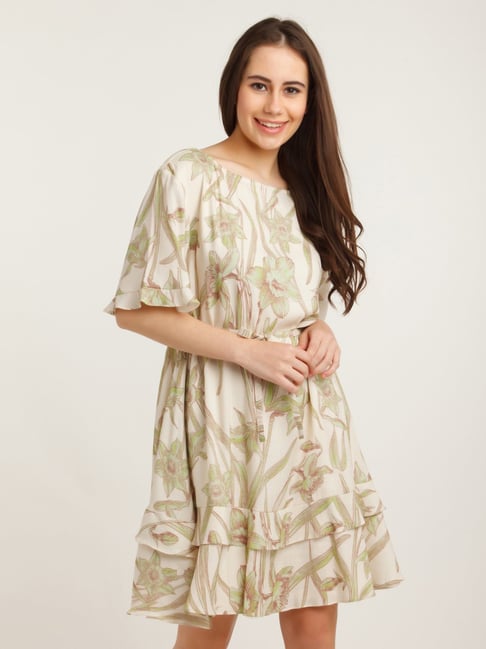 Zink London Beige Floral Print Midi Dress Price in India
