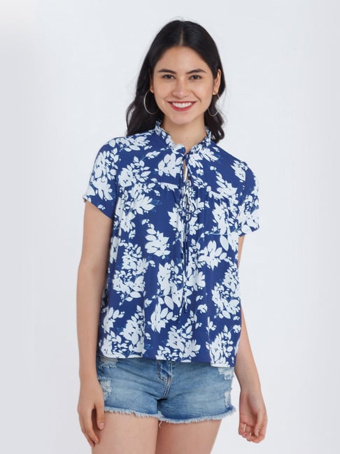 Buy Zink London Blue Printed Top for Women's Online @ Tata CLiQ