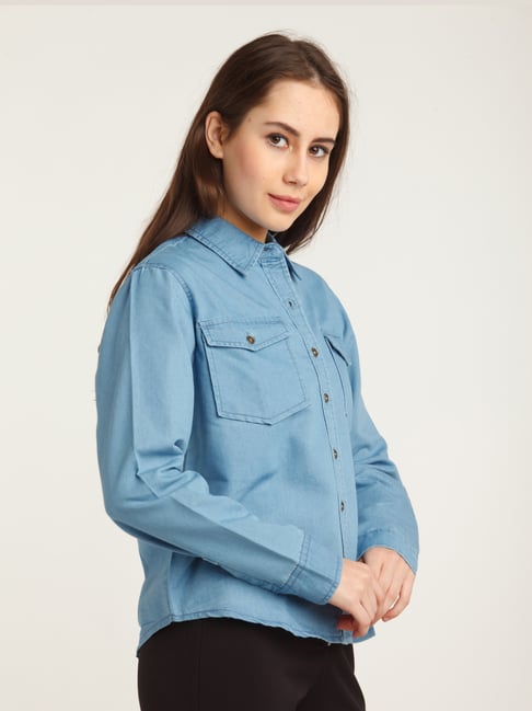 H&M+ Lyocell denim shirt - Light denim blue - Ladies | H&M