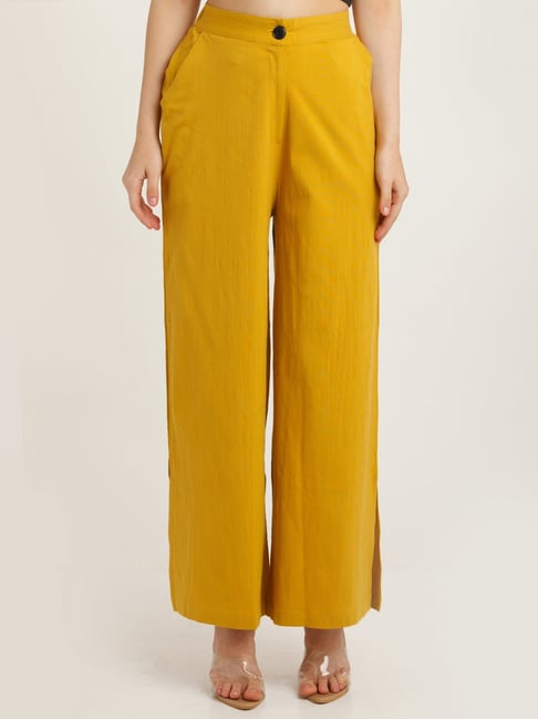 Solid Color Cotton Pant in Yellow  BMX64