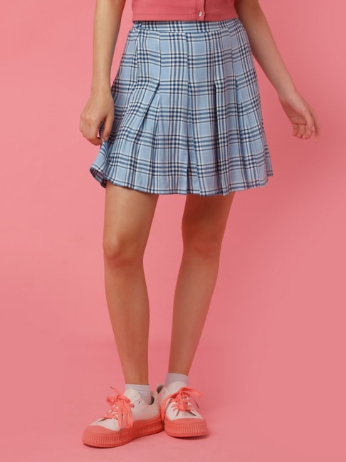 zink Z Blue Check Mini Skirt Price in India