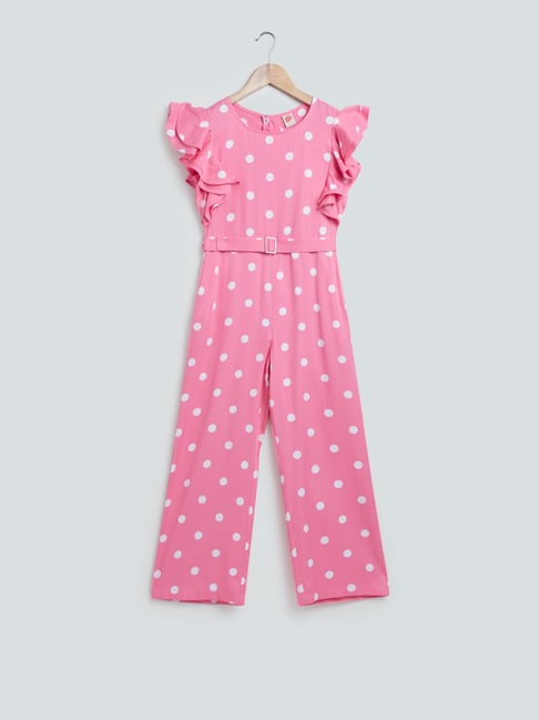 Buy Y&F Kids by Westside Pink Polka-Dot Jumpsuit With Belt for