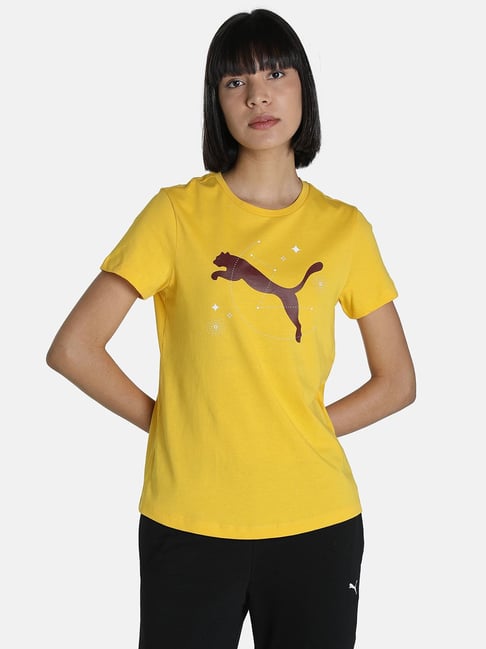 Puma Abstract Graphic Yellow Cotton T-Shirt