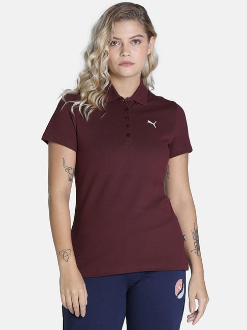 Buy Puma ESS Maroon Cotton Regular Fit Polo T-Shirt for Women