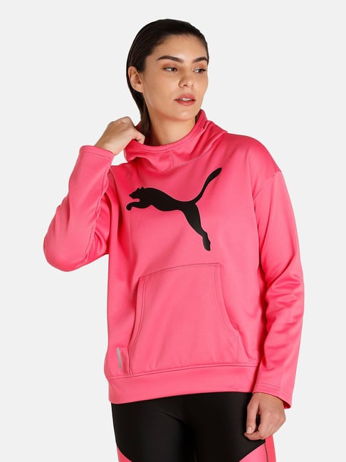 Buy Puma PWRWarm Pink Polyester Logo Print Hoodie for Women Online