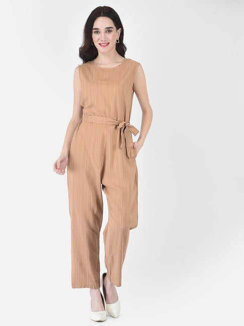 Buy Crimsoune Club Khaki Striped Jumpsuit for Women's Online