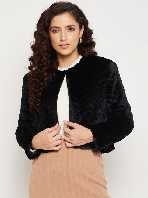 MADAME Black Cotton Self Pattern Jacket