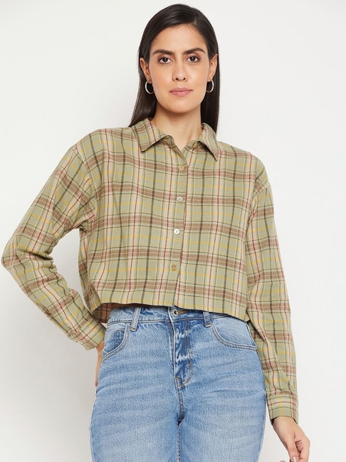 MADAME Green Chequered Shirt Price in India