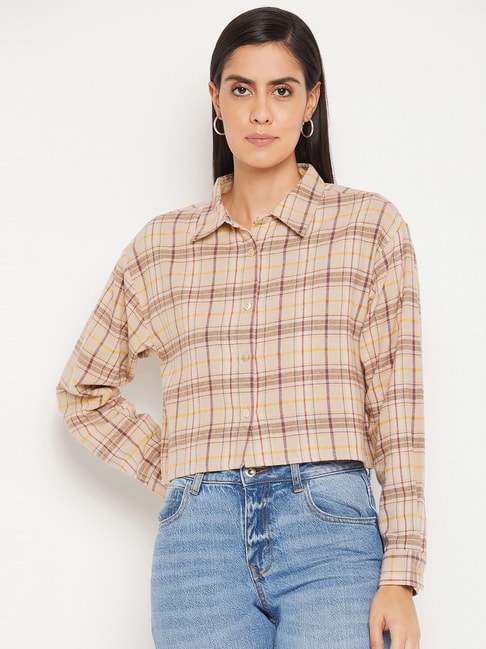 MADAME Beige Chequered Shirt Price in India