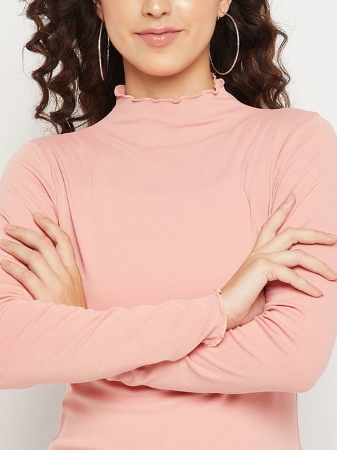 MADAME Peach Cotton High Neck Top