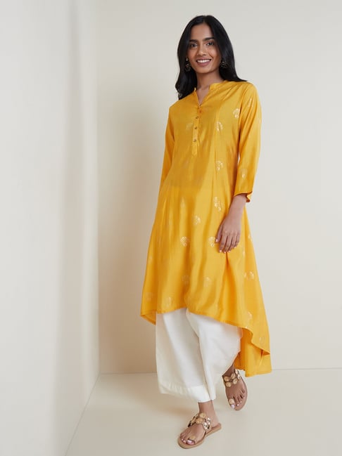 Utsa by Westside Dark Yellow Floral Design High-Low Kurta Price in India