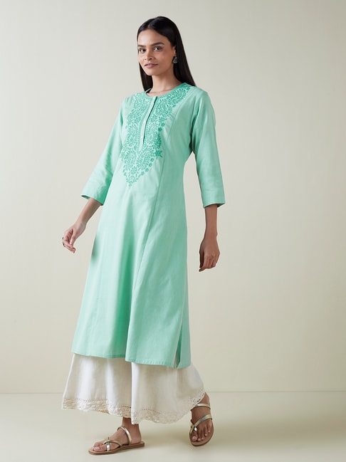Utsa by Westside Sea Green Embroidered A-Line Kurta Price in India