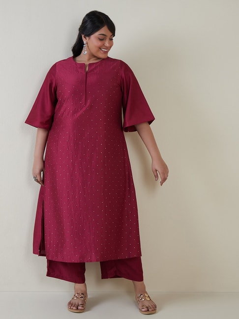 Diza Curves by Westside Wine Diamante Detail A-Line Kurta Price in India