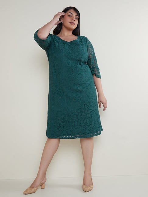 Gia Curves by Westside Dark Green Lace Dress Price in India