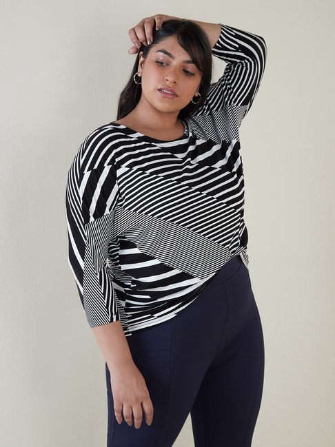 Gia Curves by Westside Black Striped T-Shirt Price in India