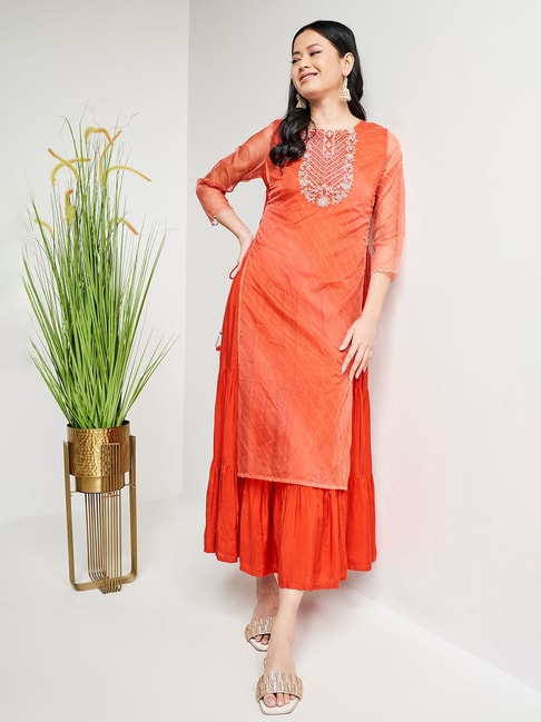 Global Desi Coral Embellished Gown Price in India