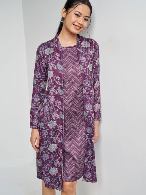 Global Desi Lilac Floral Print Shift Dress Price in India