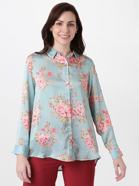 AND Teal Floral Print Shirt Price in India