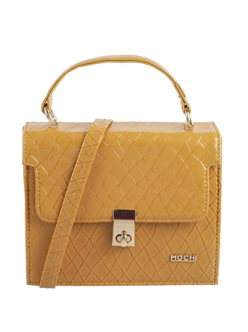 Buy Mochi Yellow Textured Small Satchel Handbag Online At Best