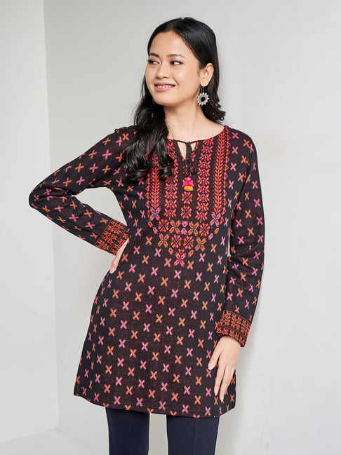 Global Desi Black Printed Tunic