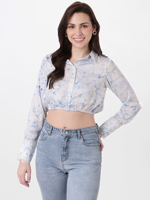 Buy AND White & Blue Floral Print Crop Top for Women Online @ Tata CLiQ