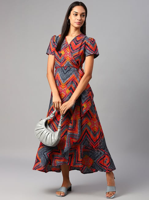 Cottinfab Multicolor Printed Wrap Dress Price in India